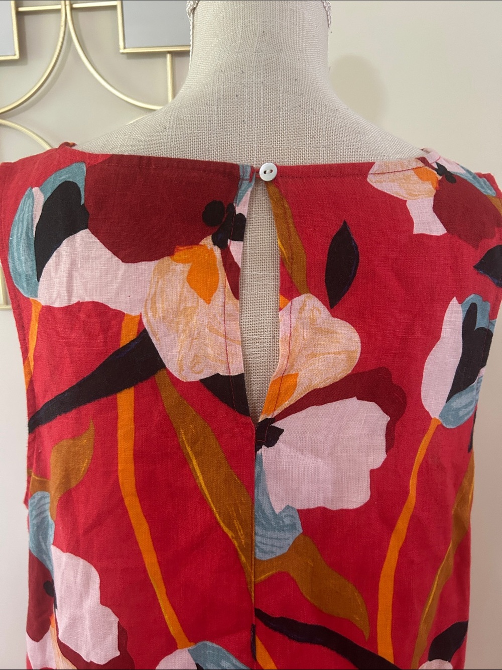 Sigrid Olsen Orange red tropical Island Floral 100% Linen dress knee high sizeXL - Picture 6 of 13